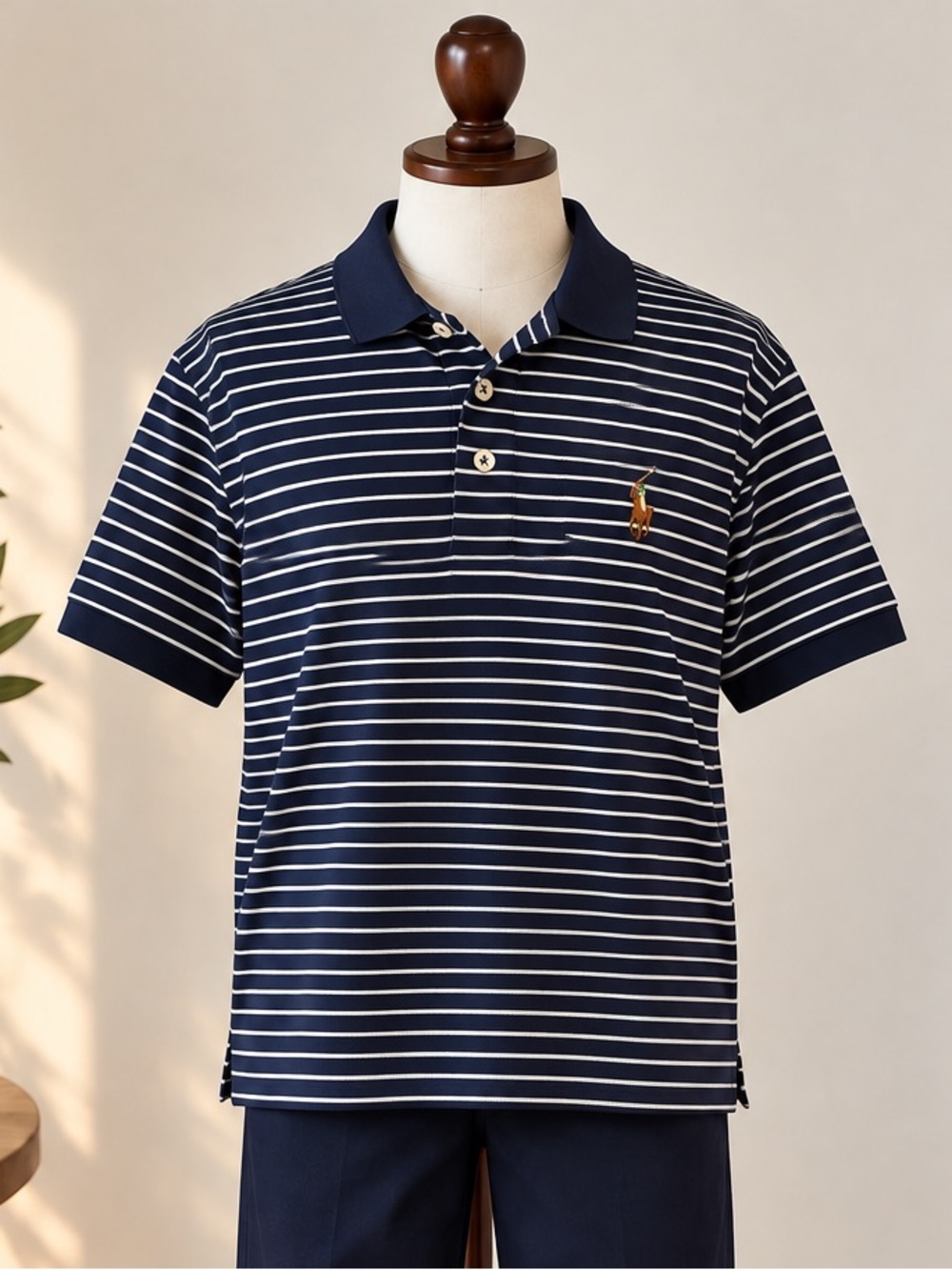 Polo Ralph Lauren Navy Striped Classic Fit Polo Shirt Men’s Large Preppy